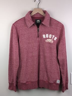 Roots | Heather Burgundy Quarter-Zip Pullover | Large